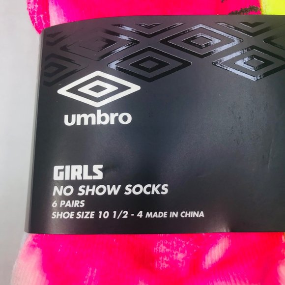 Umbro 6 Pack Girl's Shoe Size 10.5-4 No Show Tie Dye/Solid Socks Assorted Color - Picture 5 of 9